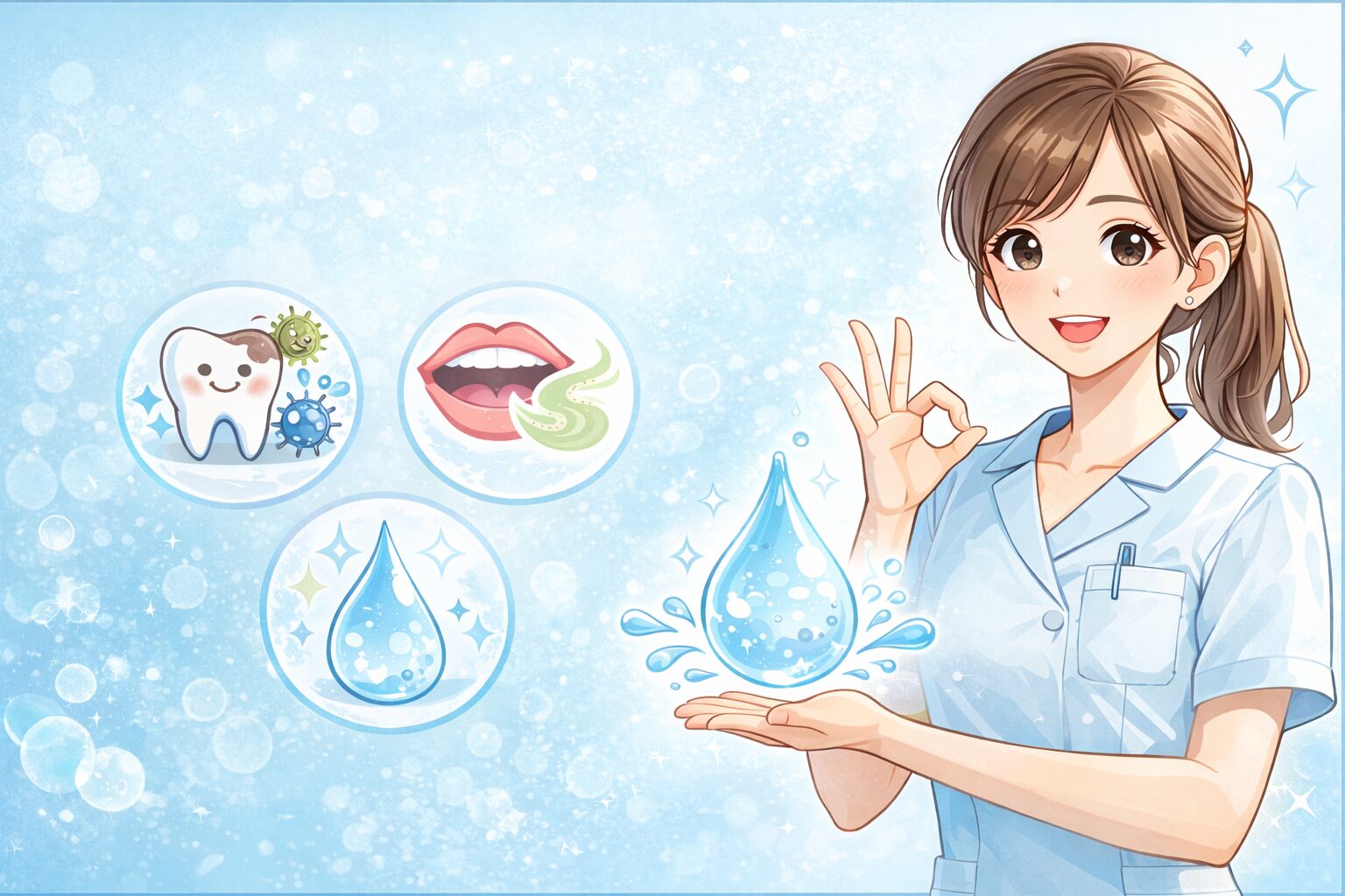 唾液の機能をイメージしたイラスト｜虫歯・口臭を防ぐ唾液の役割