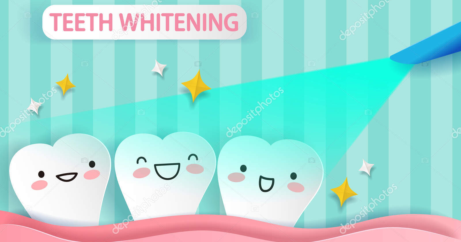 歯の黄ばみとホワイトニングを説明する歯のイラスト